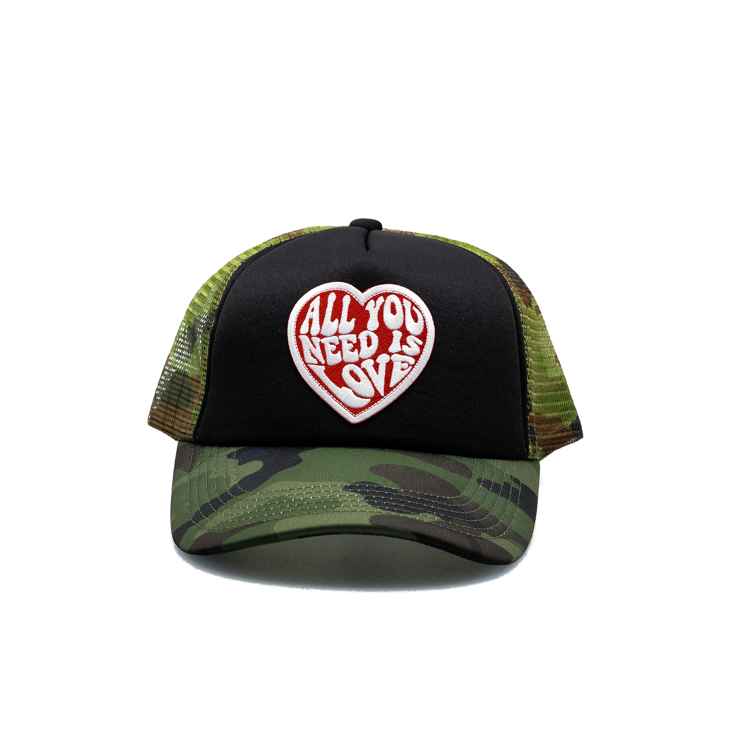 All you Need is Love Trucker Hat solid panel