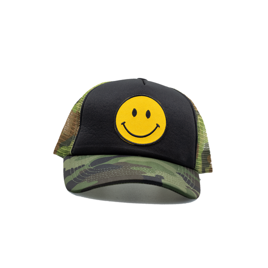 Smiley Face Black Camo Trucker Hat